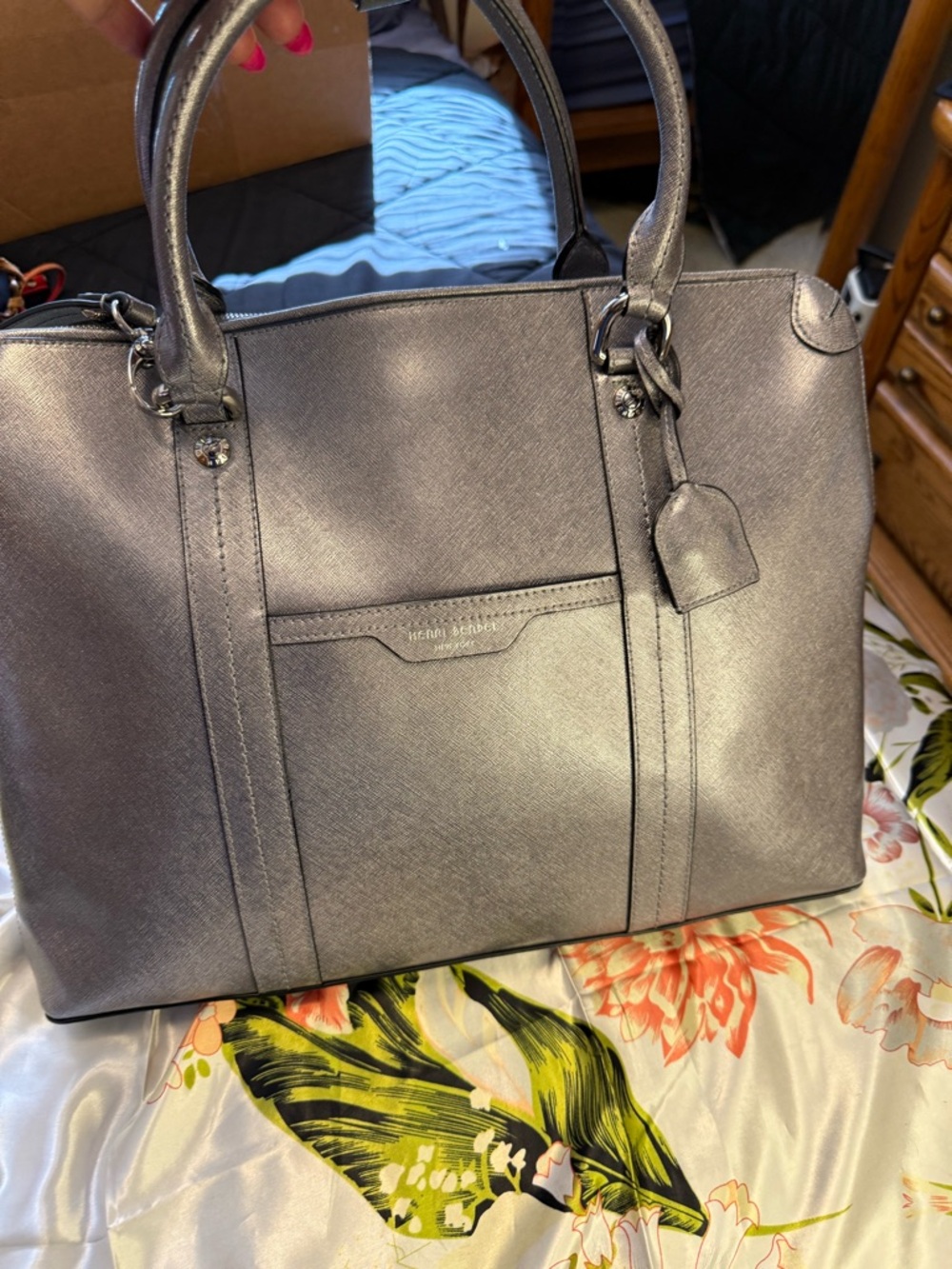 Henri Bendel West 57th Metallic Silver Briefcase Satchel